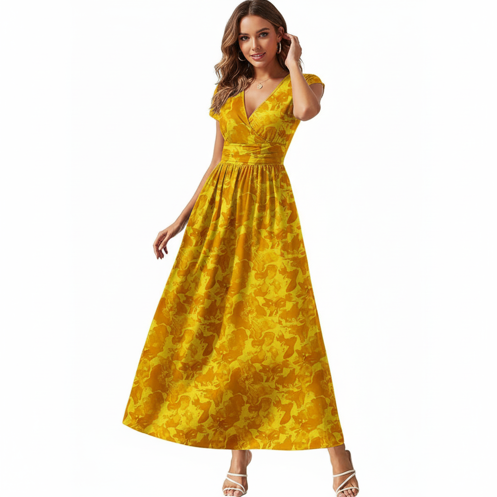 Abstract Floral Maxi Dress – V-Neck Summer Style in Blue & Rose Pink